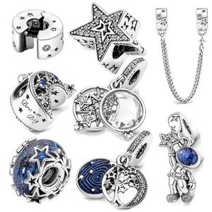 2021 Ny Blue Starry Sky Astronauta Charms Pandora Plata de Ley Originalpärlor DIY Pulseras för smycken som gör Ring Pendant