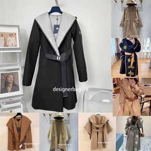 Womens long Wool Blends Autumn Winter Outerwaer Trendy Fashion Classic Letter Pattern Women jackets and Coats Bathrobe Style Asian Size coat black