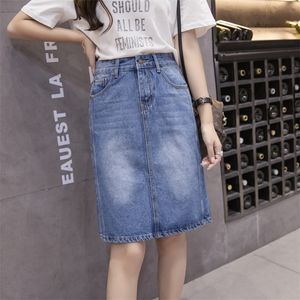 Zoki Korean Loose Women Denim Midi Skirt Summer A-Line Blue Memale Jeans Vintage Casuare Harajuku Cotton Skirt Plus Size 5XL 210315
