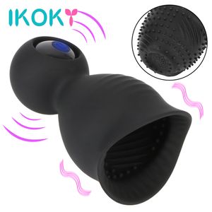 IKOKY Cockring Glans Vibrator 9 Modes Penis Massager Male Masturbation sexy Toys for Men Delayed Ejaculation Cock Trainer Ring