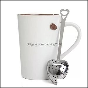 Stock Heart Shaped Tea Infuser Mesh Ball rostfritt sil Herbal Locking Spoon Steeper Handtag Duschbord Tool Drop Delivery 2021 Kaffe