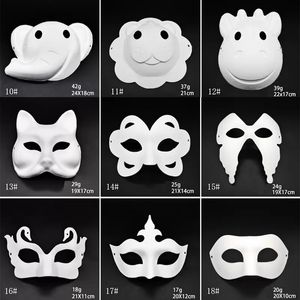 Stock make -up dance witte maskers embryo mal diy schilderij handgemaakt masker pulp dier Halloween Festival Party Masks White Paper Face Mask