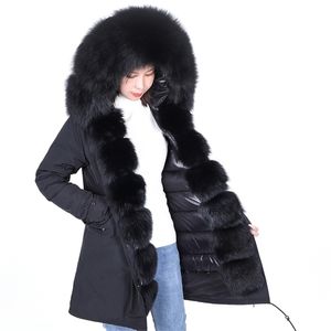 Maomaokong Plus Size Winter Coat Women's Coat Real Big Raccoon Fur Collar Thick Ladies down and Parka Army Green Winter Warm Jac 201125
