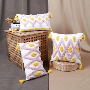 Almofada/travesseiro decorativo tufado moderno rosa amarelo geométrico capa de almofada estilo nórdico capas de fronha 18x18 polegadas para sala de estar Almofada/