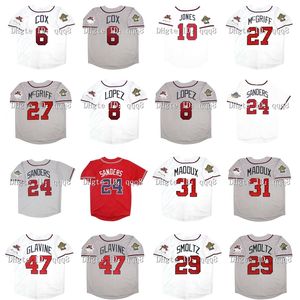 Na85 Vintage 1995 World Series Baseball Jersey 10 Chipper Jones Greg 31 Maddux 24 Deion Sanders 29 John Smoltz 27 Fred McGriff 8 Javy Lopez Bobby