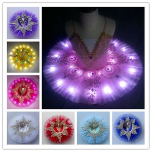 Stage Wear Ruoru Pink Yellow Color Girls Kids Children Tutu Ballet Led Light Swan Lake Ballerina Pancake Costume