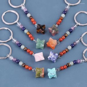 Keychains Chakra Keychain Färgglada stenpärlor 7 Chakras Energy Yoga Fitness Key Chains Fashion Jewelry Miri22