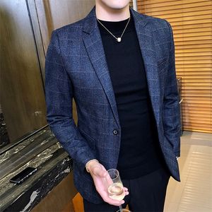 British's Style Vintage Blazer Blazer Мужчины Повседневная Slim Fit Coket Куртка Однонародный Бизнес Социальный Blazer Plus Размер M-5XL Hombre 220409