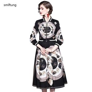 Jaqueta feminina e saia do atacado Smiftung Spring Spring Autumn Moda Black Print Snops Slave LJ201126