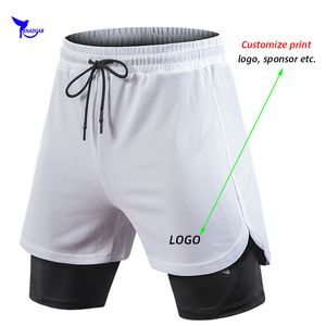 Customize 2 In 1 Men Stretch Running Shorts Quick Dry Compression Gym Fitness Marathon Sports with Longer Liner 220608