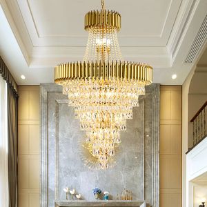 Pendant Lamps Gold Luxury Crystal Chandelier For Hotel Hall Ceilings Stair Living Room Hanging Light Decorative Modern Pendant Lamp Fixtures