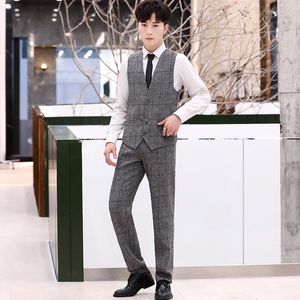 Men's Vests Men Single Breasted Plaid Button Decoration Business Collarless Four Seasons Casual Gray Suit Vest Stra22