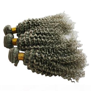 Wholesale gray blonde hair resale online - CE certificated silver grey hair extensions g g g piece human grey hair weave brazilian kinky curly gray blonde brown hair175P