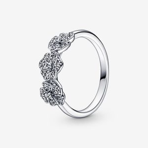 100% 925 Sterling Silver Triple Pansy Flower Ring per le donne Fedi nuziali Accessori per gioielli di fidanzamento di moda