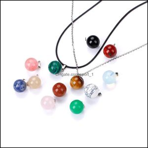 Pendant Necklaces Pendants Jewelry Natural Stone Round Ball Necklace Opal Tigers Eye Pink Quartz Crystal Chakra R Dhe8R