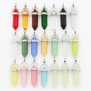 Luminous Stone Charms Hexagonal Column Glass Crystal Chakra Healing Pendant For Necklace Jewelry Accessories