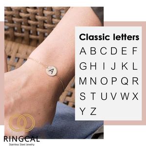 Charm Bracelets Ringcal 6/9/13mm Customized Classic Letter Initial Braclets 316L Stainless Steel Alphabet Coin Bracelet Link Chain Women Jew