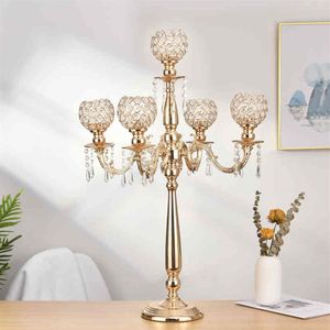 5 Arms Metal Candelabra Home Holiday Decoration Table Centerpieces Crystal Candle Holders for Wedding Party Candlestick n