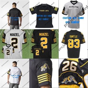 Ceomit #2 Johnny Manziel Hamilton Tiger Cats Custom Jersey 2018 Yeni Stil Erkekleri Gençlik% 100 Dikişli Nakış S Jerseys Siyah Beyaz
