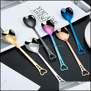 Spoons Flatware Kitchen Dining Bar Home Garden Heart Favors Wedding Tea Coffee Stir Gold Sier Copper Black Rainbow Blue Drop Delivery 202