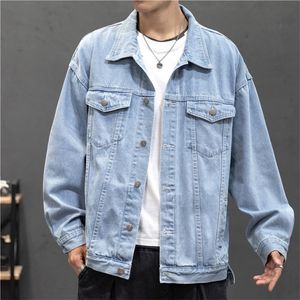 Denimjacka män vintage jean rockar streetwear mode jean jacka män avvisar krage denim ytterkläder bomull bomber jacka 220816