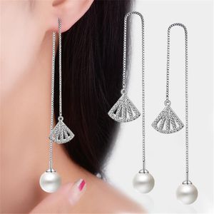 Baumelnde Kronleuchter-Ohrringe, Kugeln, Perlen, für Damen, Vintage, rund, Zinklegierung, lange Quaste, Kette, Ohrstecker, böhmischer Stil, Geschenk