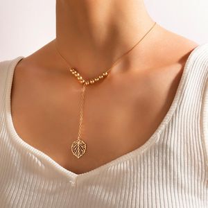 Chains Boheman Leaf Pendant Neckalce Charms Bead Chain Choker Gold Alloy Metal Adjustable Jewelry For Women Girls Collar 21113