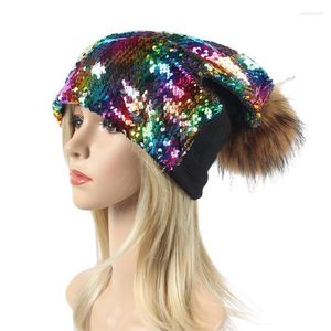 Summer Women Solid Color Fashion Shimmer Sequin Cap Cute Hairball Knit Sequins Hat Beanie/Skull Caps Eger22