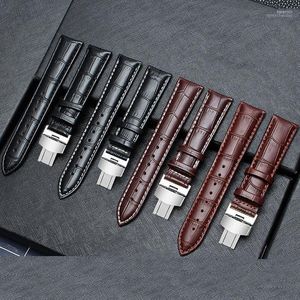 Watch Bands Genuine Leather Top Calf Grain Strap Polished Metal Deployant Clasp 18mm 20mm 22mm 24mm For Men Women Hele22