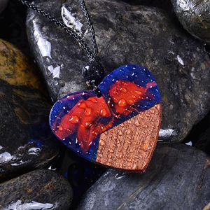 Hänge halsband Ocean Heart Shape Solid Peach Wood Harts Halsband Charm Handgjorda tröja Kedja Etnisk juvelrypendant