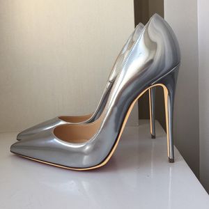 Designer-Casual Designer Sexy Lady Siobo Women Shoes Silver Patent Leather Spiczasty Toe Stiletto Stripper High Heels Zapatos Mujer Prom Nawet