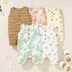 Nyfödd baby ärmlös Rompers Summer Baby Boy Girl Print kläder 0-12m G220521