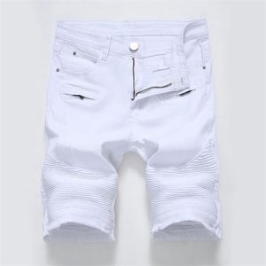 Summer Mens Denim Shorts Street Clothing Trend Personality Slim Short Jeans White Red Black Male Brand Clothes 210322