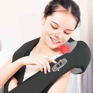 Elektrisk massager u form shiatsu cervikal rygg och nackmassager multifunktionell sjal infraröd uppvärmd massage avslappnad maskin 220507