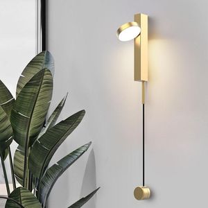 Vägglamplampor LED inomhusrotation Dimning Switch Light Modern Stai Deco Sconce Living Room Bedside Lampwall