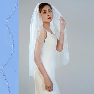 Bridal Veils V33 Kort bröllop med strass slöja kristallpärlad pärlkam kristalbridal