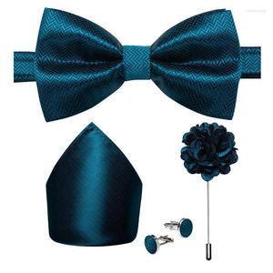 Kowęki Niebiesko-zielone dla mężczyzn Silne solidne spinki do mankietów Cravat Hanky ​​Corsage zestaw lub smoking Man Wedding Butterfly Knotbow Emel22