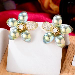 Stud GODKI Trendy Luxury Flowers Cluster Earrings For Women Wedding Cubic Zircon Crystal African Dubai Bridal Earring Dale22