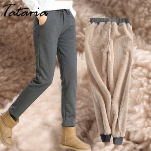 Pantaloni della tuta in pelle di agnello spessa in velluto con pantaloni caldi Harem in cashmere invernale per pantaloni larghi 220325