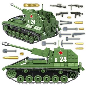 Tanque militar soviético su 76m bt7 tanques blocos de construção da Segunda Guerra Mundial LT 38 Modelo Marder Anti -Tank Gun Bricks Toys Exército Presentes para meninos 220715