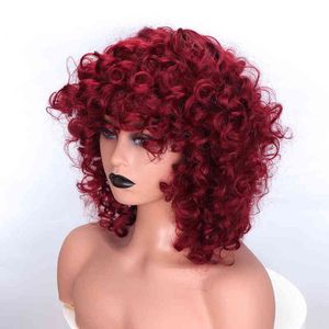 Nxy Wigs Hair Synthetic Cosplay Junsi inch Short Curly Wig Natural Red Wine Pink Pink Yellow Orange American Woman220225