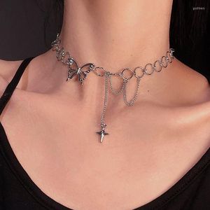 Correntes estilos punk colar de gargantilha de borboleta para mulheres góticas de hip hop feminino amor coração Clavicle Chain Collares Party Charm Jóias de Jóias de deus