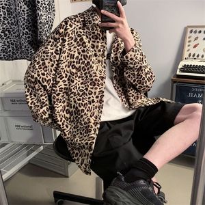 Privatinker Primavera camisa masculina manga longa leopardo tamanho grande blusas harajuku hip hop masculino casual cardigan 220322