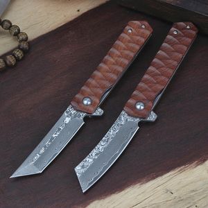 Hochwertiges R0709 Flipper-Klappmesser, 76 Lagen VG10-Damaststahl, 76 Lagen Klinge, Palisandergriff, Kugellager, schnell zu öffnendes EDC-Taschenmesser