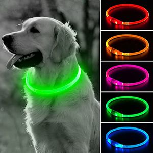 Led Usb Oplaadbare Halsbanden Pet Lichtgevende Halsband Led Night Veiligheid Flashing Glow Honden Verlies Preventie Kraag Huisdier Accessoires 50CM
