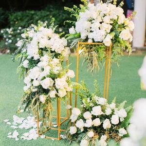 4PCS/SET Wedding Backdrop Decoratie Props Metaal vierkant geometrie weg loodgids Iron bloemen vaaskolomstandaard