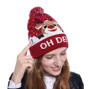 Novelty LED Christmas Knitted Hat Fashion Xmas Light-up Beanies Hats Outdoor Light Pompon Ball Ski Cap Inventory Wholesale