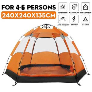4-6 People Capcity Automatic Waterproof Portable Travel Camping Hiking Double Layer Outdoor Tent for Big Family 4 Seasons H220419