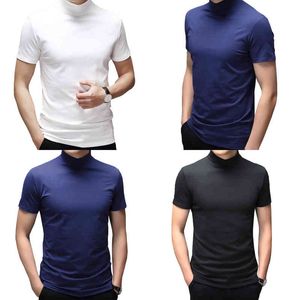 MENS MOCK NACK T-SHIRT TOP Fashion Short Sleeve Club Party BBQ Leisure T-shirt Casual Solid Color Slim Fit Tees Tops Underhirt Y220606