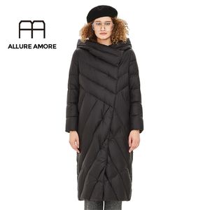 Winterjacke für Damen, gesteppter Baumwollmantel, weiße Entendaunenkapuze, warme Damenmäntel, ultraleichter langer Parka, Oberbekleidung AA1906313 201214